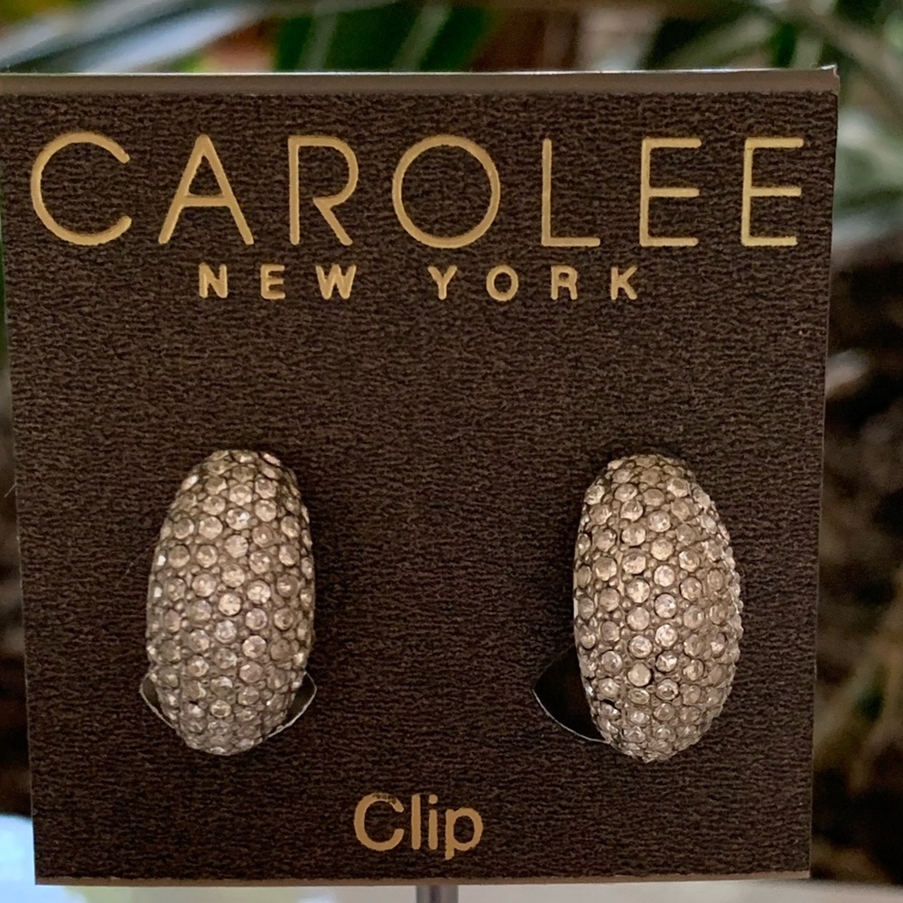 CAROLEE NEW YORK CLIP EARRINGS SILVER AND PAVÈ STONE EARRINGS NEW ON BOARD